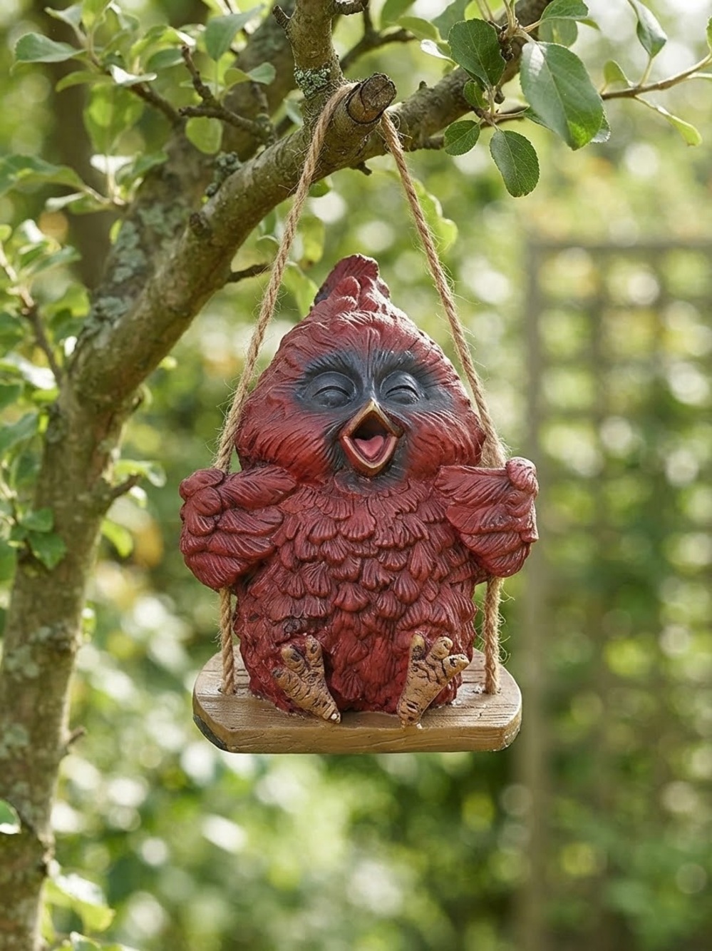 Accents Unl.Red Laughing Bird Garden Ornament - Decorative Hanging Bird Figurine